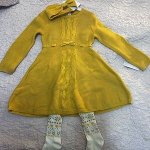 Yellow Knit Dress with Bow for Kids
